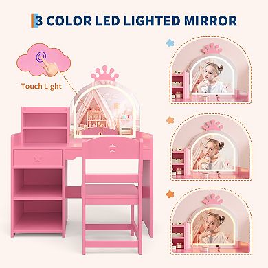 Kids Vanity with Lighted Crown Mirror