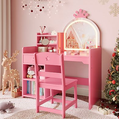 Kids Vanity with Lighted Crown Mirror