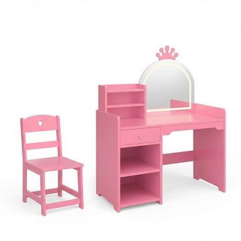 Kids Vanity with Lighted Crown Mirror