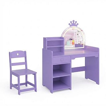 Kids Vanity with Lighted Crown Mirror