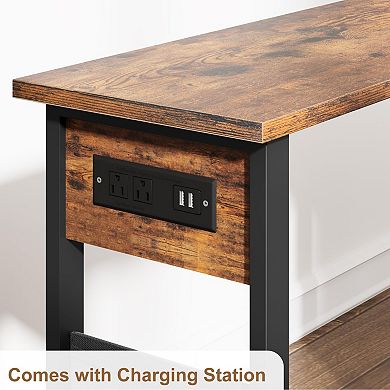 360° Swivel Side Table with Charging Station