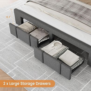 Upholstered Platform Bed Frame w/Storage Drawers, Upholstered Headboard, No Box Spring Needed