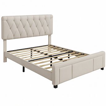 Upholstered Platform Bed Frame w/Storage Drawers, Upholstered Headboard, No Box Spring Needed