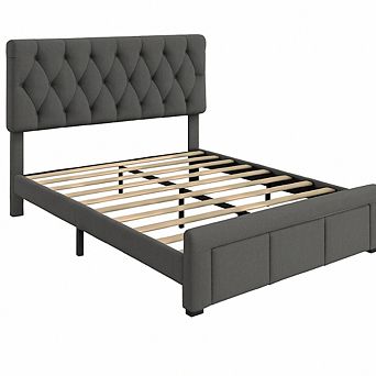 Upholstered Platform Bed Frame w/Storage Drawers, Upholstered Headboard, No Box Spring Needed