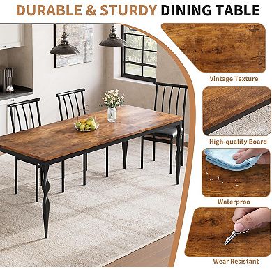 78.8" Modern Dining Table w/Heavy-Duty Metal Legs, Farmhouse Kitchen Table for 6-8 Family