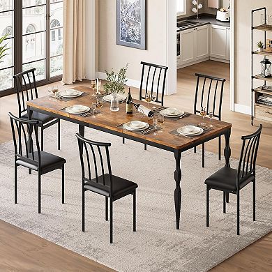 78.8" Modern Dining Table w/Heavy-Duty Metal Legs, Farmhouse Kitchen Table for 6-8 Family