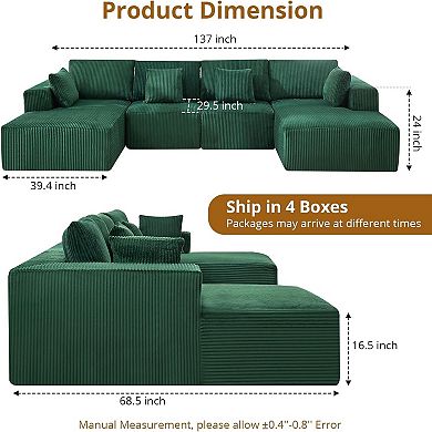 137" Modern Cloud Boneless Couch