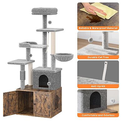2-in-1 Cat Tree with Hidden Litter Box Enclosure