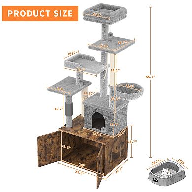 2-in-1 Cat Tree with Hidden Litter Box Enclosure