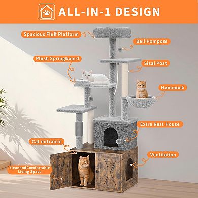 2-in-1 Cat Tree with Hidden Litter Box Enclosure