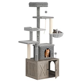 2-in-1 Cat Tree with Hidden Litter Box Enclosure