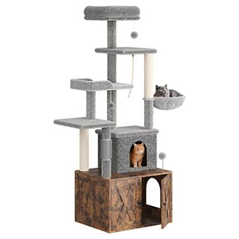 2-in-1 Cat Tree with Hidden Litter Box Enclosure