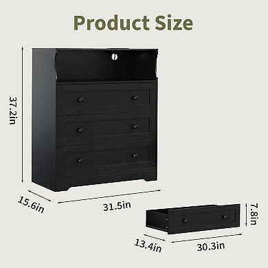 37.2" 3-Drawer Dresser with LED Lights & Charging Station