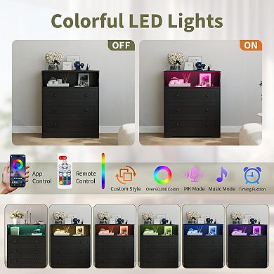 37.2" 3-Drawer Dresser with LED Lights & Charging Station