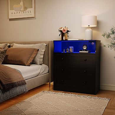 37.2" 3-Drawer Dresser with LED Lights & Charging Station