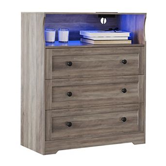 37.2" 3-Drawer Dresser with LED Lights & Charging Station