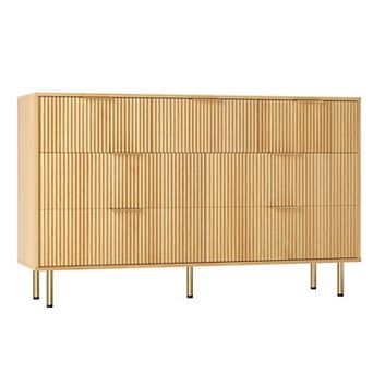 7 Drawer Dresser for Bedroom Chest of Drawers, 55" Wide Fluted Dresser w/Drawers, w/Metal Handles