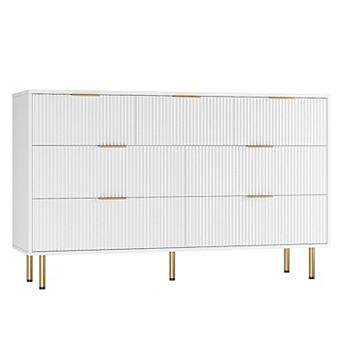 7 Drawer Dresser for Bedroom Chest of Drawers, 55" Wide Fluted Dresser w/Drawers, w/Metal Handles