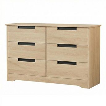 6 Drawer Dresser for Bedroom, Dresser Organizer w/Embedded Handles Design, Wooden Chest of Drawers