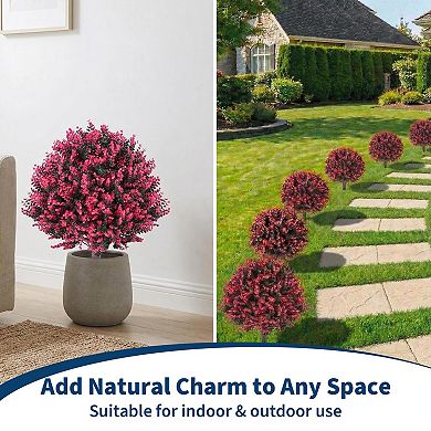 Artificial Rose Eucalyptus Topiary Ball Trees, 24" UV Resistant Faux Boxwood Shrubs w/Ground Spikes