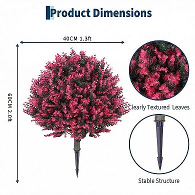 Artificial Rose Eucalyptus Topiary Ball Trees, 24" UV Resistant Faux Boxwood Shrubs w/Ground Spikes