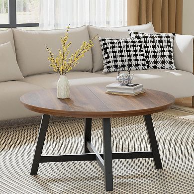 Round Coffee Table 36" Center Table,Large Coffee Table Industrial Accent Tables w/Adjustable Feet