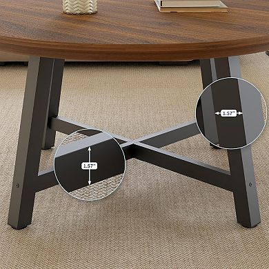 Round Coffee Table 36" Center Table,Large Coffee Table Industrial Accent Tables w/Adjustable Feet