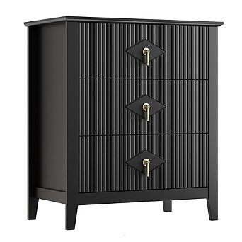 Fluted 3 Drawers Dresser for Bedroom, 27.5" Wide Modern Nightstand w/Metal Handle