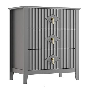 Fluted 3 Drawers Dresser for Bedroom, 27.5" Wide Modern Nightstand w/Metal Handle