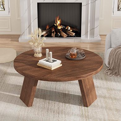 33.5" Round Coffee Table, Modern Circle Center Table with Inclined Legs, Accent Cocktail Tables