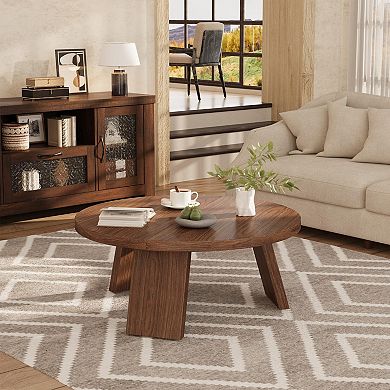 33.5" Round Coffee Table, Modern Circle Center Table with Inclined Legs, Accent Cocktail Tables