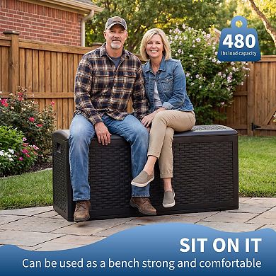 99 Gallon Waterproof Large Deck Box Indoor Outdoor, Lockable Storage Container for Patio