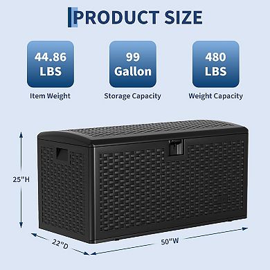 99 Gallon Waterproof Large Deck Box Indoor Outdoor, Lockable Storage Container for Patio