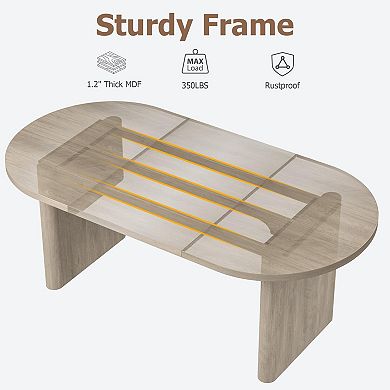 70.8 In Large Farmhouse Oval Dining Table for 6-8, Long Large Kitchen Table w/Sturdy Wooden Base