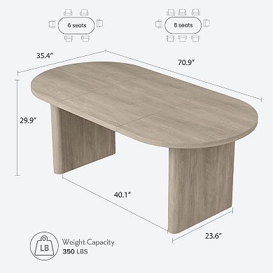 70.8 In Large Farmhouse Oval Dining Table for 6-8, Long Large Kitchen Table w/Sturdy Wooden Base