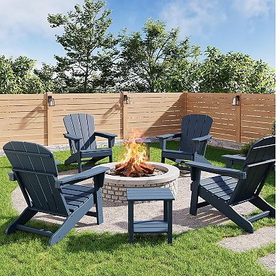 Modern HDPE Plastic Adirondack Chair Set of 4 with 2 Side Table