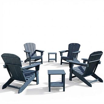 Modern HDPE Plastic Adirondack Chair Set of 4 with 2 Side Table
