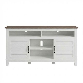 Farmhouse TV Stand w/Cabinet, Freestanding TV Entertainment Center w/Open Shelves, for Living Room