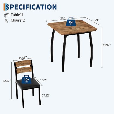 2-Person Retro Black Square Dining Set