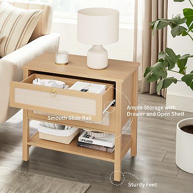 Rattan Double Drawer Bedside Nightstands
