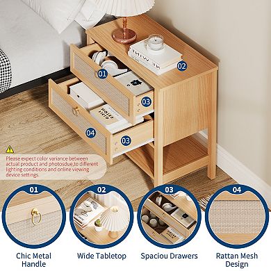 Rattan Double Drawer Bedside Nightstands
