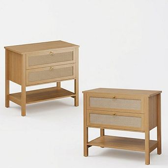Rattan Double Drawer Bedside Nightstands