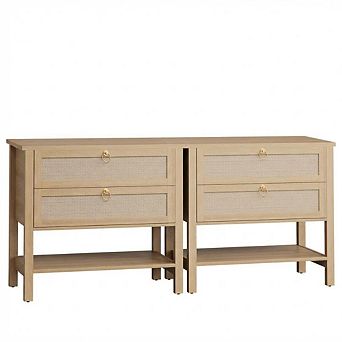 Rattan Double Drawer Bedside Nightstands