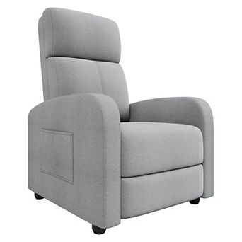 Manual Recliner Chair, Linen Upholstered Reclining Chair w/High Backrest, Retractable Footrest