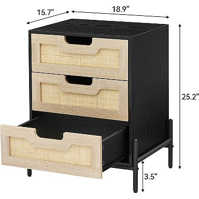 Iron-Footed Rattan Bedside Table