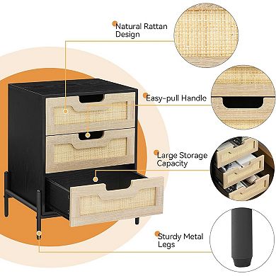 Iron-Footed Rattan Bedside Table