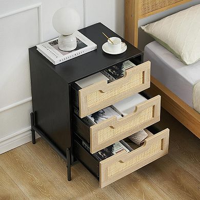 Iron-Footed Rattan Bedside Table