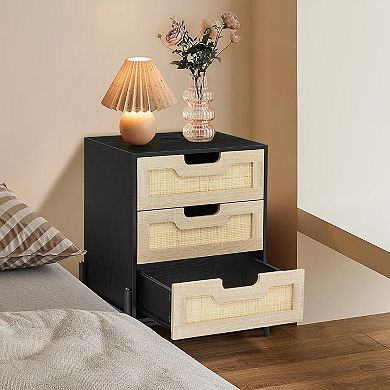 Iron-Footed Rattan Bedside Table
