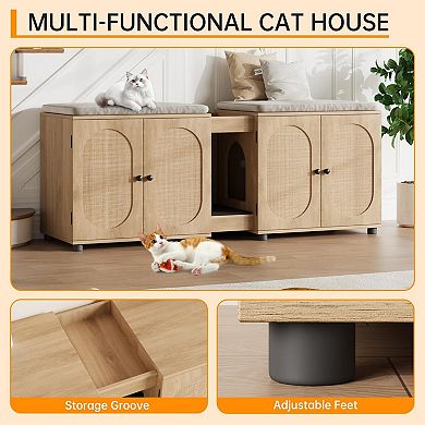 Cat Litter Box Enclosure 55.1" Double Cage Litter Box Furniture Kitty Litter Box for 2 Cats