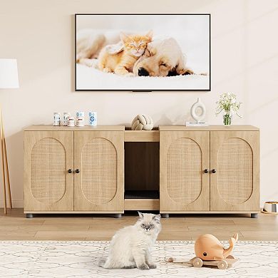 Cat Litter Box Enclosure 55.1" Double Cage Litter Box Furniture Kitty Litter Box for 2 Cats